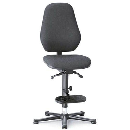 Pracovní antistatická ESD židle Bimos Basic 9159E s kluzáky, s podnožkou, látka, vysoké opěradlo, černá