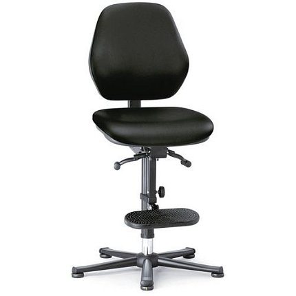 Pracovní laboratorní židle Bimos Basic 9131 s kluzáky, s podnožkou, permanentní kontakt, koženka, nízké opěradlo, černá