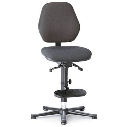 Pracovní laboratorní židle Bimos Basic 9131 s kluzáky, s podnožkou, permanentní kontakt, látka, nízké opěradlo, černá