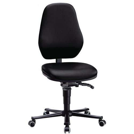 Pracovní laboratorní žídle Bimos Basic 9138 s kolečky, bez podnožky, synchronní mechanismus, koženka, vysoké opěradlo, černá