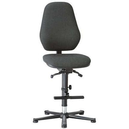 Pracovní laboratorní židle Bimos Basic 9136 s kluzáky, s podnožkou, synchronní mechanismus, látka, vysoké opěradlo, černá