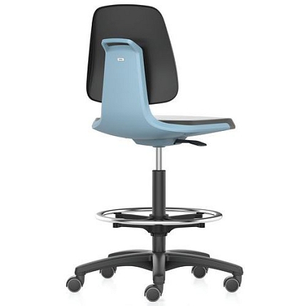 Pracovní židle Bimos Labsit 9125 s funkcí Flex 3D, potah Supertec, s podnožkou, plastový kříž, modrá/antracit