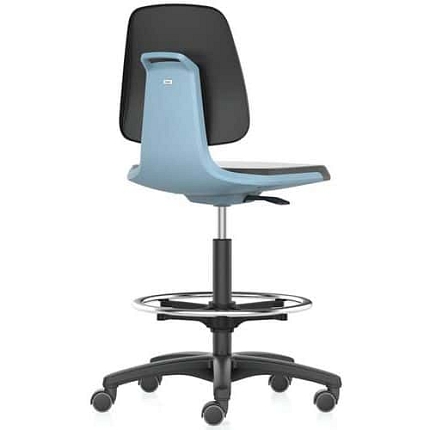 Pracovní židle Bimos Labsit 9125 s funkcí Flex 3D, koženka, s podnožkou, plastový kříž, modrá/antracit