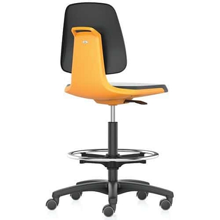 Pracovní židle Bimos Labsit 9125 s funkcí Flex 3D, koženka, s podnožkou, plastový kříž, oranžová/antracit