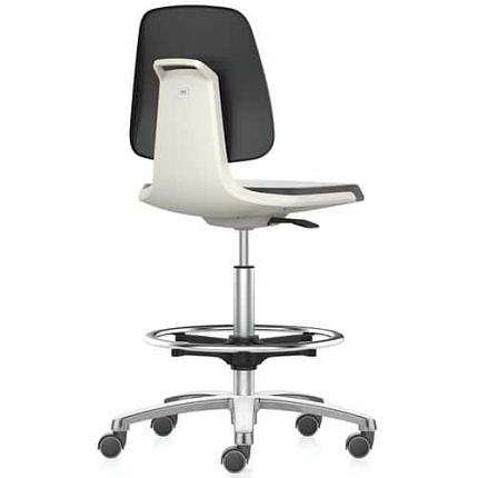 Pracovní židle Bimos Labsit 9125 s funkcí Flex 3D, koženka, s podnožkou, hliníkový kříž, bílá/antracit