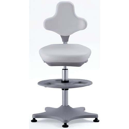 Dílenská židle Bimos Labster 9101 s podnožkou, kluzáky, koženka, bílá/šedá