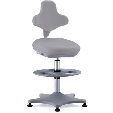 Dílenská židle Bimos Labster 9101 s podnožkou, kluzáky, koženka, šedá