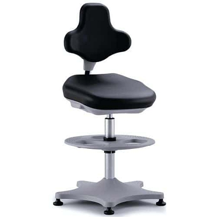 Dílenská židle Bimos Labster 9101 s podnožkou, kluzáky, koženka, černá/šedá