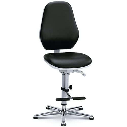 Pracovní antistatická ESD židle Bimos 9143 s podnožkou, permanentní kontakt, kluzáky, koženka, černá/šedá