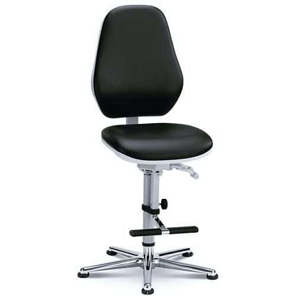 Pracovní antistatická ESD židle Bimos 9146 s podnožkou, synchronní mechanismus, kluzáky, koženka, černá/šedá