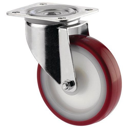 Nylonové transportní kolo s přírubou Tente, otočné, průměr 125 mm, kuličkové ložisko