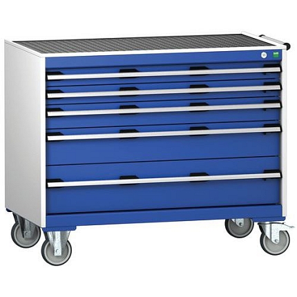 Mobilní zásuvková skříň Bott Cubio, 88,5 x 105 x 65 cm, 5 zásuvek, rohož, šedá-modrá