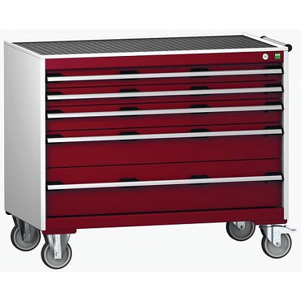 Mobilní zásuvková skříň Bott Cubio, 88,5 x 105 x 65 cm, 5 zásuvek, rohož, šedá-červená