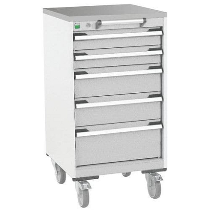 Mobilní zásuvková skříň Bott Cubio, 99 x 52,5 x 52,5 cm, 5 zásuvek, linoleum, šedá-šedá