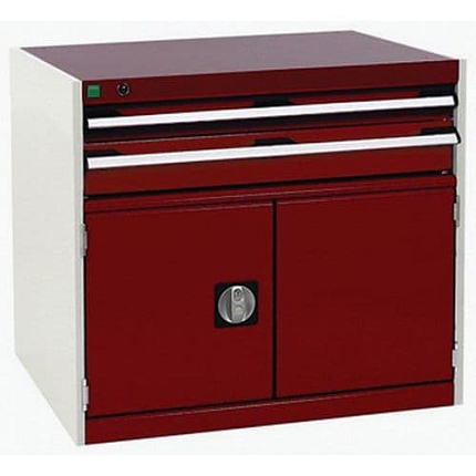 Dílenská zásuvková skříň Bott Cubio, 70 x 80 x 75 cm, 2 zásuvky, 1 skříňka, šedá-červená