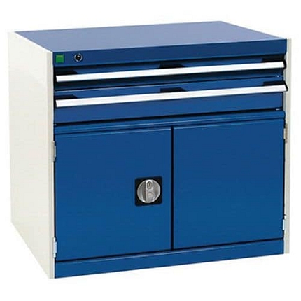 Dílenská zásuvková skříň Bott Cubio, 70 x 80 x 75 cm, 2 zásuvky, 1 skříňka, šedá-modrá