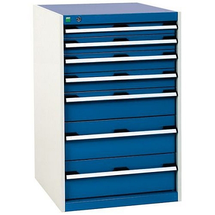 Dílenská zásuvková skříň Bott Cubio, 100 x 65 x 52,5 cm, 7 zásuvek, šedá-modrá