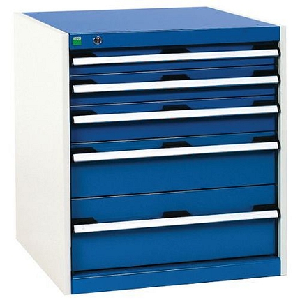 Dílenská zásuvková skříň Bott Cubio, 70 x 65 x 52,5 cm, 5 zásuvek, šedá-modrá