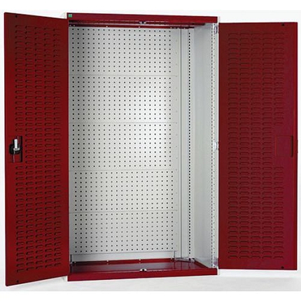 Dílenské skříně s perfo panely pro držáky na nářadí/boxy, 200 x 105 x 52,5 cm, šedá-červená