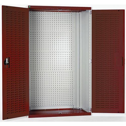 Dílenské skříně s perfo panely pro držáky na nářadí/boxy, 120 x 105 x 65 cm, šedá-červená