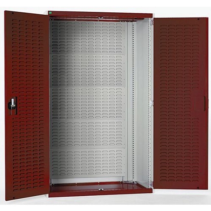 Dílenské skříně s perfo panely pro držáky na boxy/boxy, 120 x 105 x 65 cm, šedá-červená