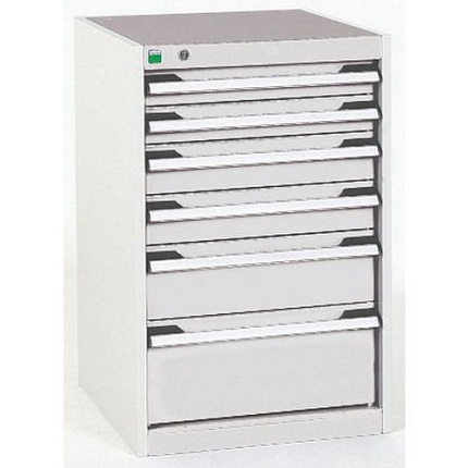 Dílenská zásuvková skříň Bott Cubio, 80 x 52,5 x 52,5 cm, 6 zásuvek, šedá-šedá