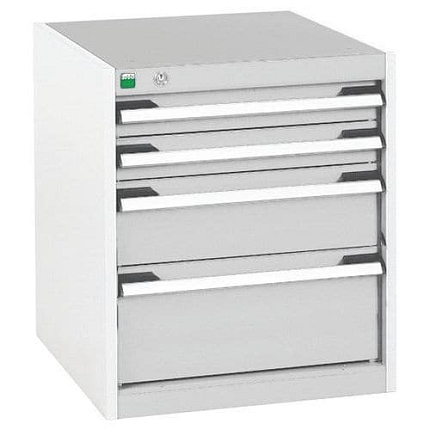 Dílenská zásuvková skříň Bott Cubio, 60 x 52,5 x 52,5 cm, 4 zásuvky, šedá-šedá