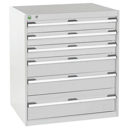 Dílenská zásuvková skříň Bott Cubio, 90 x 80 x 75 cm, 6 zásuvek, šedá-šedá