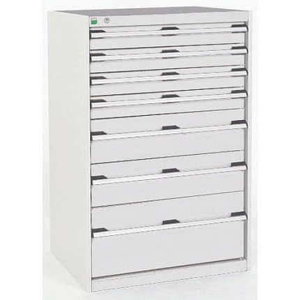 Dílenská zásuvková skříň Bott Cubio, 120 x 80 x 52,5 cm, 7 zásuvek, šedá-šedá