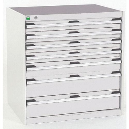 Dílenská zásuvková skříň Bott Cubio, 80 x 80 x 75 cm, 7 zásuvek, šedá-šedá