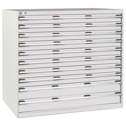 Dílenská zásuvková skříň Bott Cubio, 120 x 130 x 75 cm, 10 zásuvek, šedá-šedá