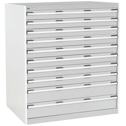 Dílenská zásuvková skříň Bott Cubio, 120 x 105 x 75 cm, 10 zásuvek, šedá-šedá