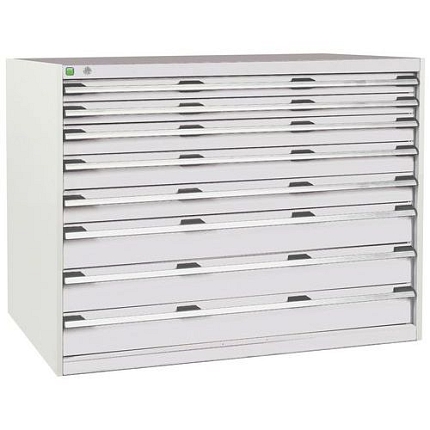 Dílenská zásuvková skříň Bott Cubio, 100 x 130 x 75 cm, 8 zásuvek, šedá-šedá