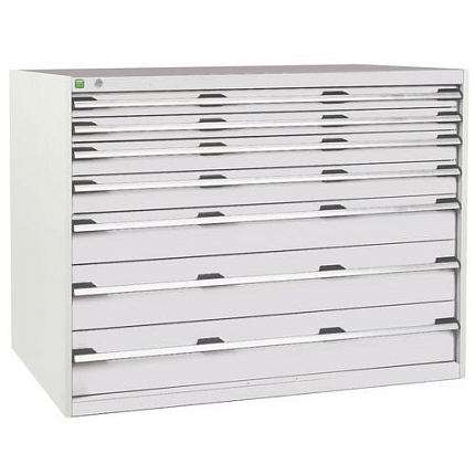 Dílenská zásuvková skříň Bott Cubio, 100 x 130 x 75 cm, 7 zásuvek, šedá-šedá