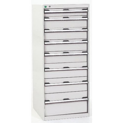 Dílenská zásuvková skříň Bott Cubio, 160 x 65 x 75 cm, 9 zásuvek, šedá-šedá