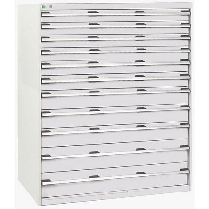 Dílenská zásuvková skříň Bott Cubio, 160 x 130 x 75 cm, 11 zásuvek, šedá-šedá