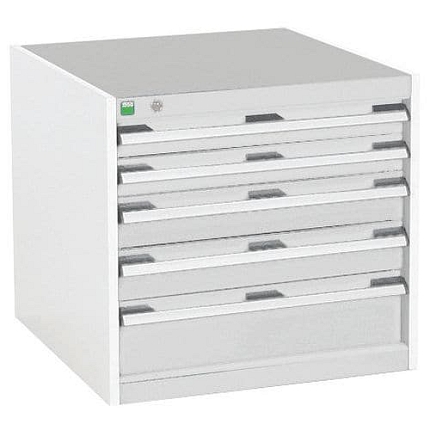 Dílenská zásuvková skříň Bott Cubio, 60 x 65 x 65 cm, 5 zásuvek, šedá-šedá