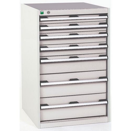 Dílenská zásuvková skříň Bott Cubio, 100 x 65 x 65 cm, 7 zásuvek, šedá-šedá