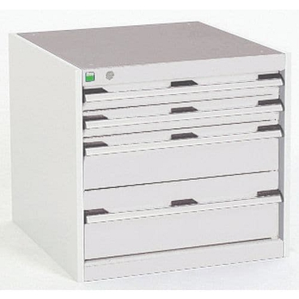 Dílenská zásuvková skříň Bott Cubio, 60 x 65 x 75 cm, 4 zásuvky, šedá-šedá