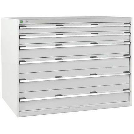 Dílenská zásuvková skříň Bott Cubio, 100 x 130 x 75 cm, 6 zásuvek, šedá-šedá