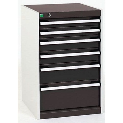 Dílenská zásuvková skříň Bott Cubio, 80 x 52,5 x 65 cm, 6 zásuvek, šedá-antracit