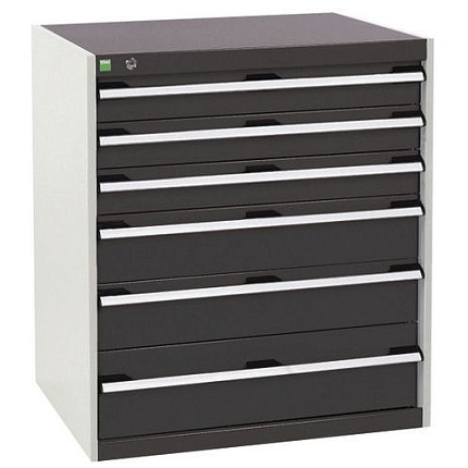 Dílenská zásuvková skříň Bott Cubio, 90 x 80 x 65 cm, 6 zásuvek, šedá-antracit