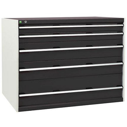 Dílenská zásuvková skříň Bott Cubio, 100 x 130 x 75 cm, 5 zásuvek, šedá-antracit