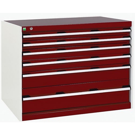 Dílenská zásuvková skříň Bott Cubio, 80 x 105 x 75 cm, 6 zásuvek, šedá-červená