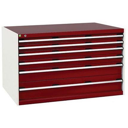 Dílenská zásuvková skříň Bott Cubio, 80 x 130 x 75 cm, 6 zásuvek, šedá-červená