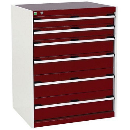 Dílenská zásuvková skříň Bott Cubio, 100 x 80 x 65 cm, 6 zásuvek, šedá-červená