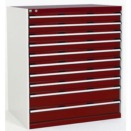 Dílenská zásuvková skříň Bott Cubio, 120 x 105 x 65 cm, 10 zásuvek, šedá-červená