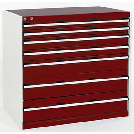Dílenská zásuvková skříň Bott Cubio, 100 x 105 x 65 cm, 7 zásuvek, šedá-červená