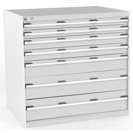 Dílenská zásuvková skříň Bott Cubio, 100 x 105 x 75 cm, 7 zásuvek, šedá-šedá