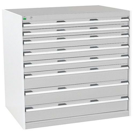 Dílenská zásuvková skříň Bott Cubio, 100 x 105 x 75 cm, 8 zásuvek, šedá-šedá